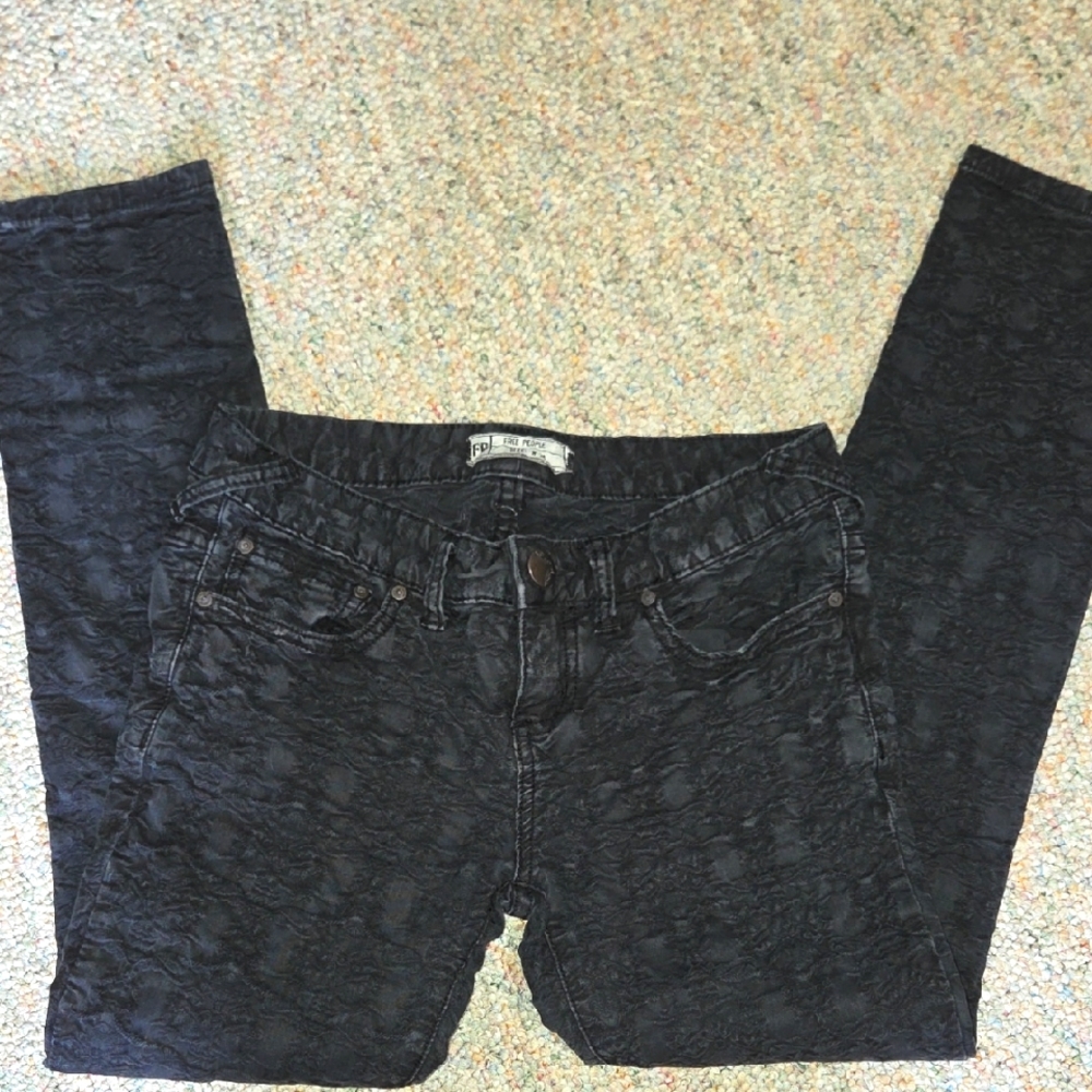 Free People Black Skinny Jeans with Textured Design